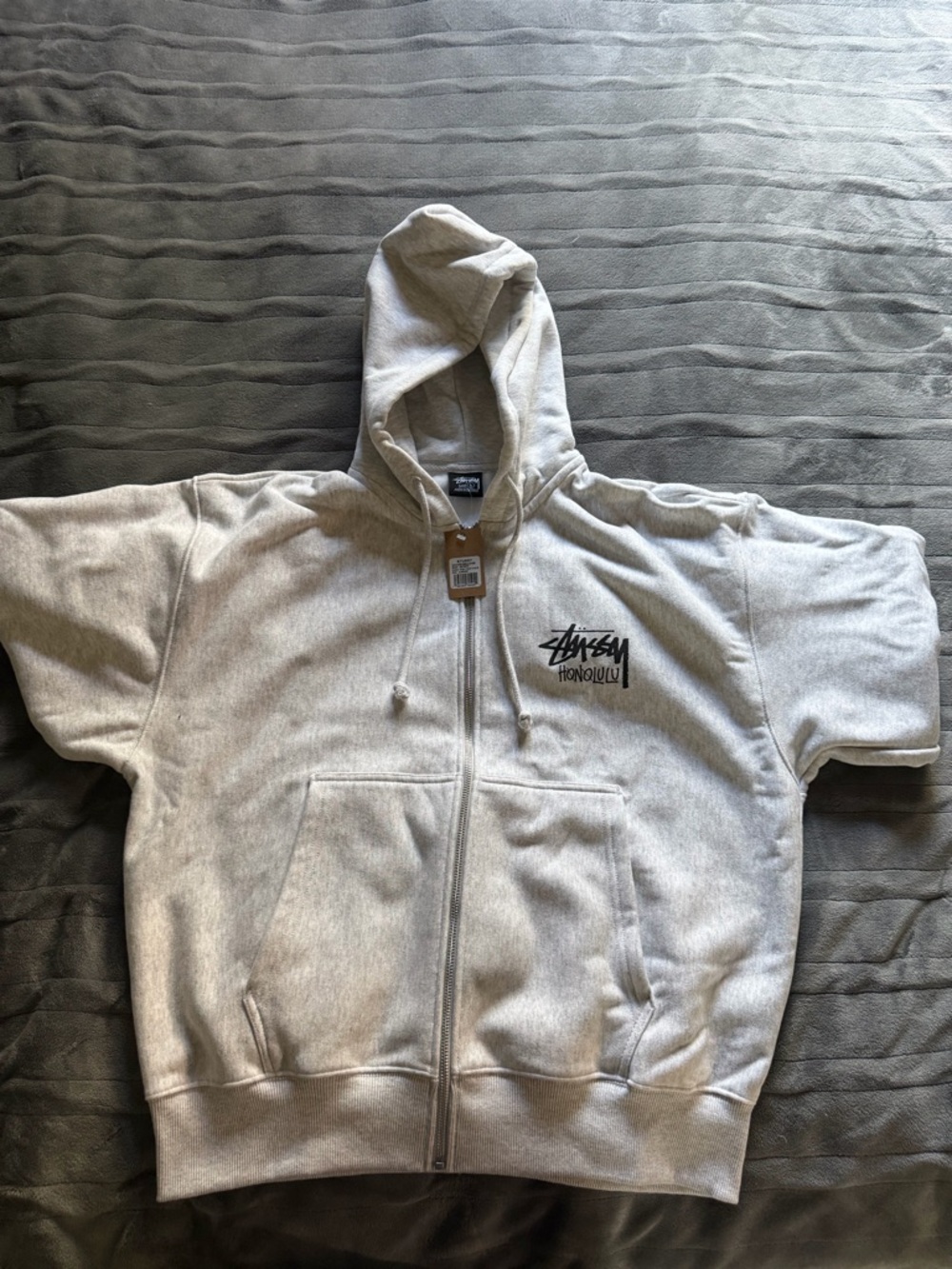 Stussy Ash Heather Zip Hoodie in Light Gray - Picture 2 of 4